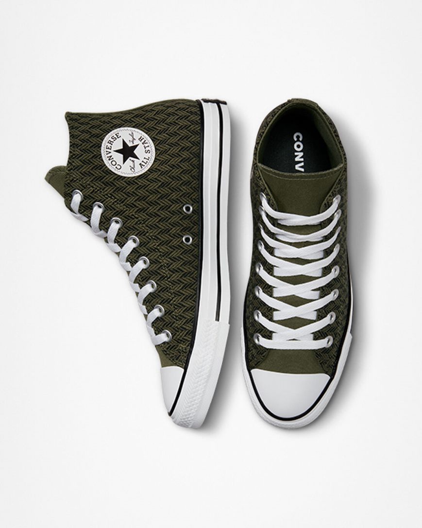 Tenisky Vysoke Converse Chuck Taylor All Star Herringbone Panske Olivovo Zelená Čierne Biele | SK AYOCR7